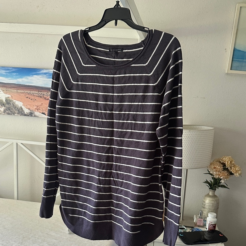 Staccato Women's Navy and White Striped Sweatshirt